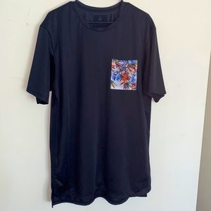 ON THE BYAS Men’s Black Tee with Floral Multi Color Pocket XL